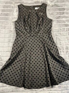Elle Black Polka Dot Fit & Flare Sleeveless Dress Women’s Size Medium